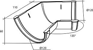 Угол желоба 135° универсальный  ПВХ  Grand Line стандарт, чертеж
